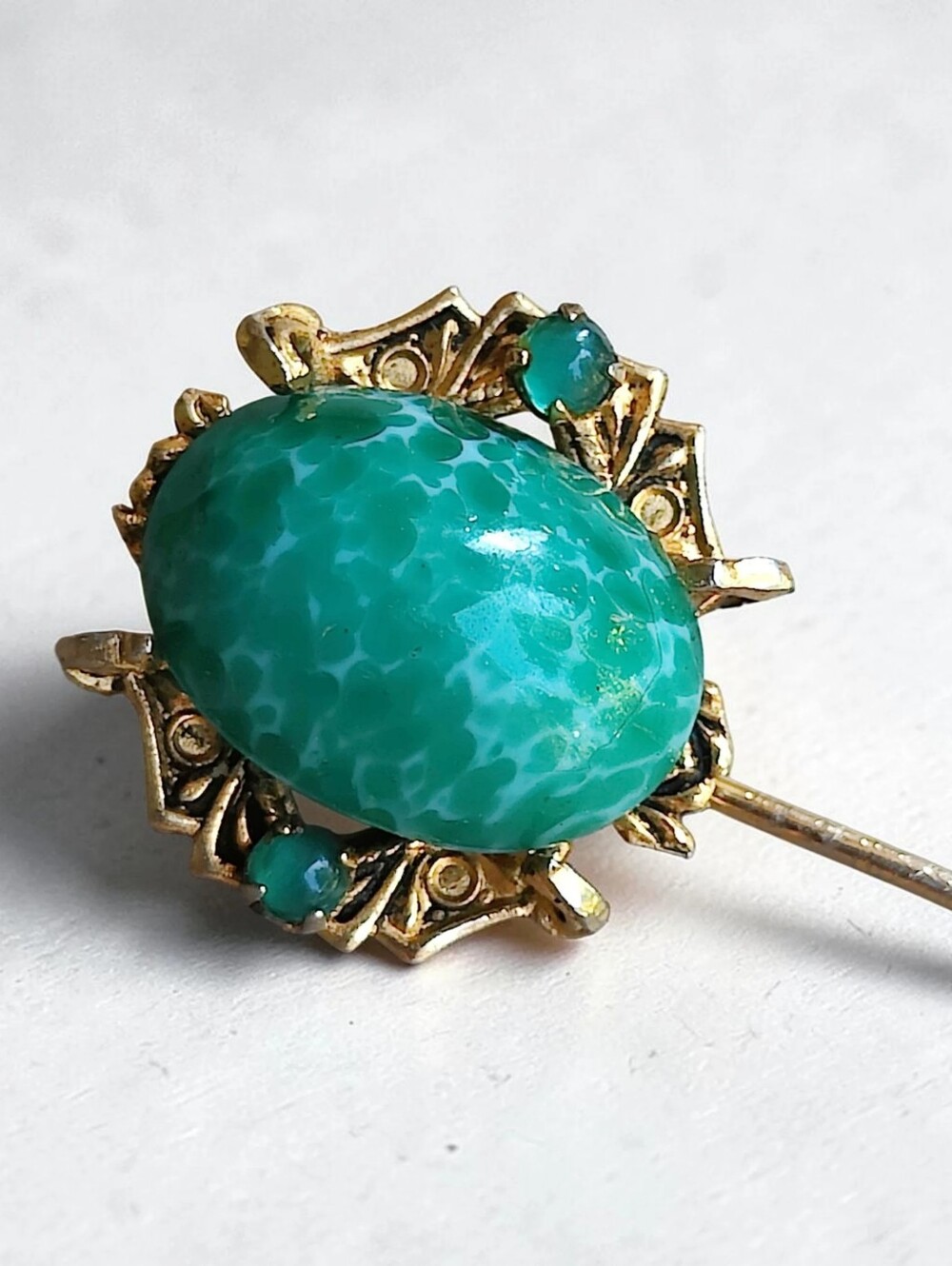 Vintage Green Uranium Czech Glass Stick Pin
